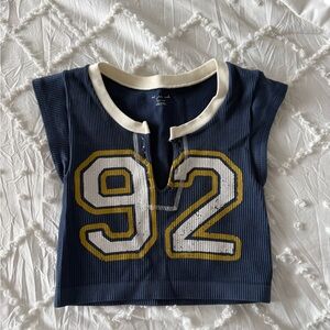 Urban Outfitters Navy and Cream Ribbed Crop